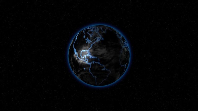 The earth with black continents rotates
