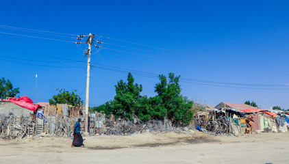 Berbera, Somaliland - November 10, 2019: Looks like Crushed Streets and Buildings in the Berbera City