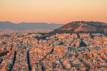 Pink Sunset over the Roofs of Athens