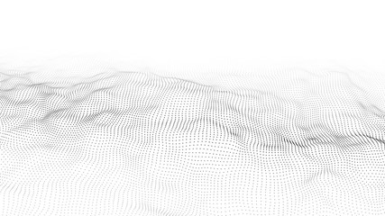 Abstract white futuristic background. Big data visualization. Digital dynamic wave of particles. 3D rendering.
