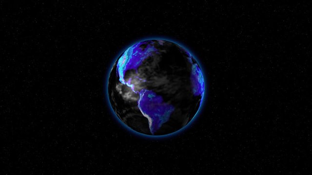 The earth with glowing mountains turns