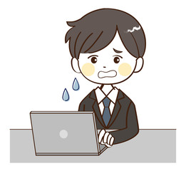 男性、事務、困惑