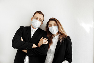  Business workers wear masks to protect and take care of their health. Coronavirus Office workers...