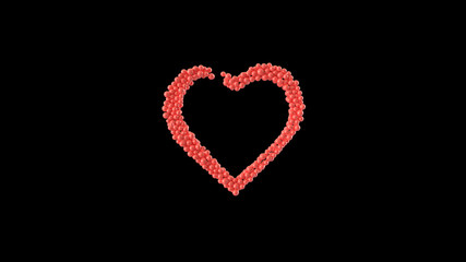 Heart shape made out of shiny sphere on black background. Valentine's Day. 3D rendering.