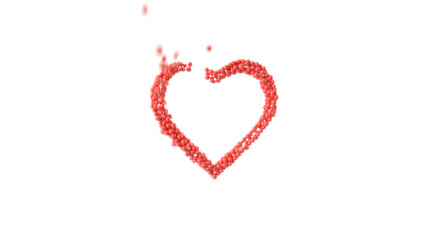 Heart shape made out of shiny sphere on white background. Valentine's Day. 3D rendering.