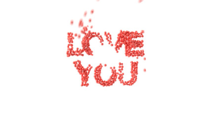 Love You sentence, made out of shiny spheres on white background. Valentine's Day. 3D rendering.