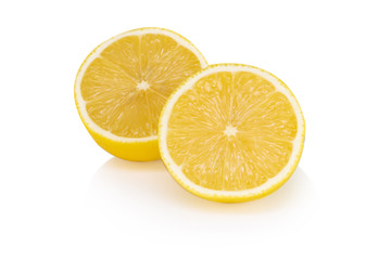 Fototapeta na wymiar Closeup fresh lemon fruit slice isolated on white background, food and healthy concept