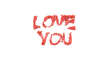 Love You sentence, made out of shiny spheres on white background. Valentine's Day. 3D rendering.