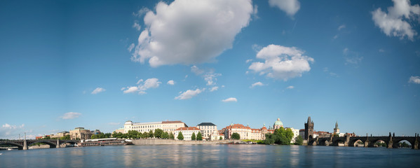 Naklejka premium Prague day panorama and reflection in the river