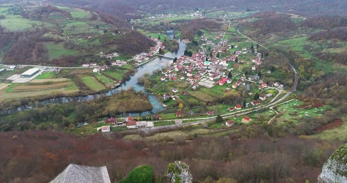 Aerial backward from fortification walls in Bosnia