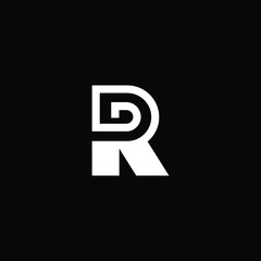 Minimal elegant monogram art logo. Outstanding professional trendy awesome artistic R RD DR initial based Alphabet icon logo. Premium Business logo White color on black background