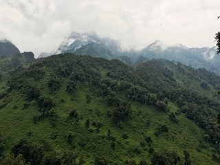Scenic mountains against a foggy background, The Portal Peaks in the Rwenzori Mountains, Uganda