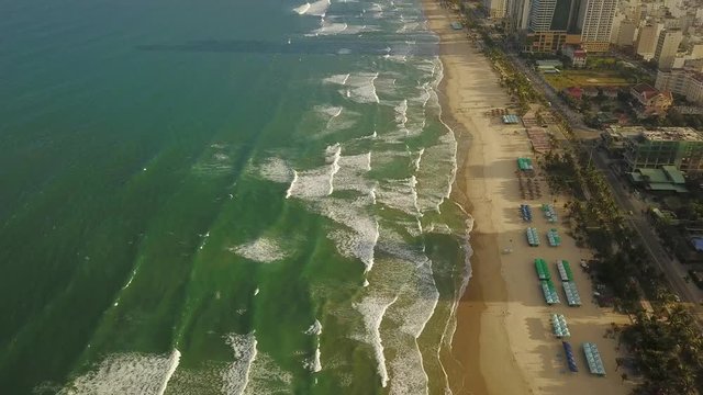 flying camera takes pictures of the coast of Danang
