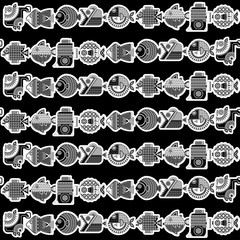 Black and white decorated fish in geometric style. Seamless background pattern. Vector illustration 