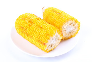 Close up Boiled corn cob on white background