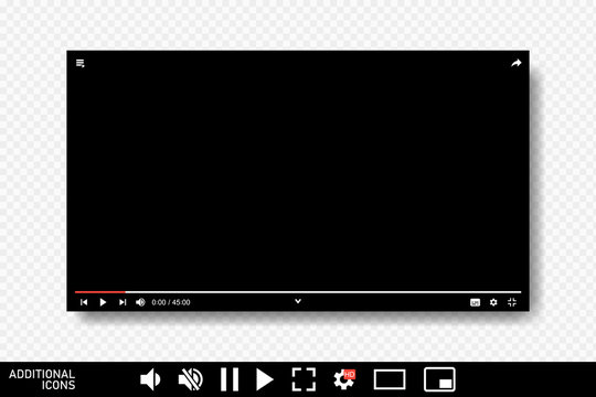 Blank video screen. Video player interface. You are using a desktop desktop web player, a modern social media interface design template for web and mobile applications. Vector illustration.