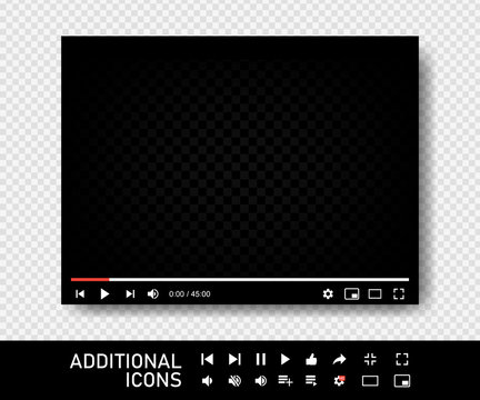 Blank video screen. Video player interface. You are using a desktop desktop web player, a modern social media interface design template for web and mobile applications. Vector illustration.