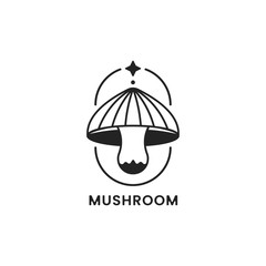 Mushroom logo on white background. Mushroom line icon. Outline symbol with star. 