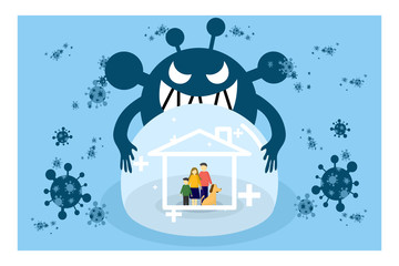 Coronavirus concept,Stay at home for safety during coronavirus outbreak.Family and pet stay at home .