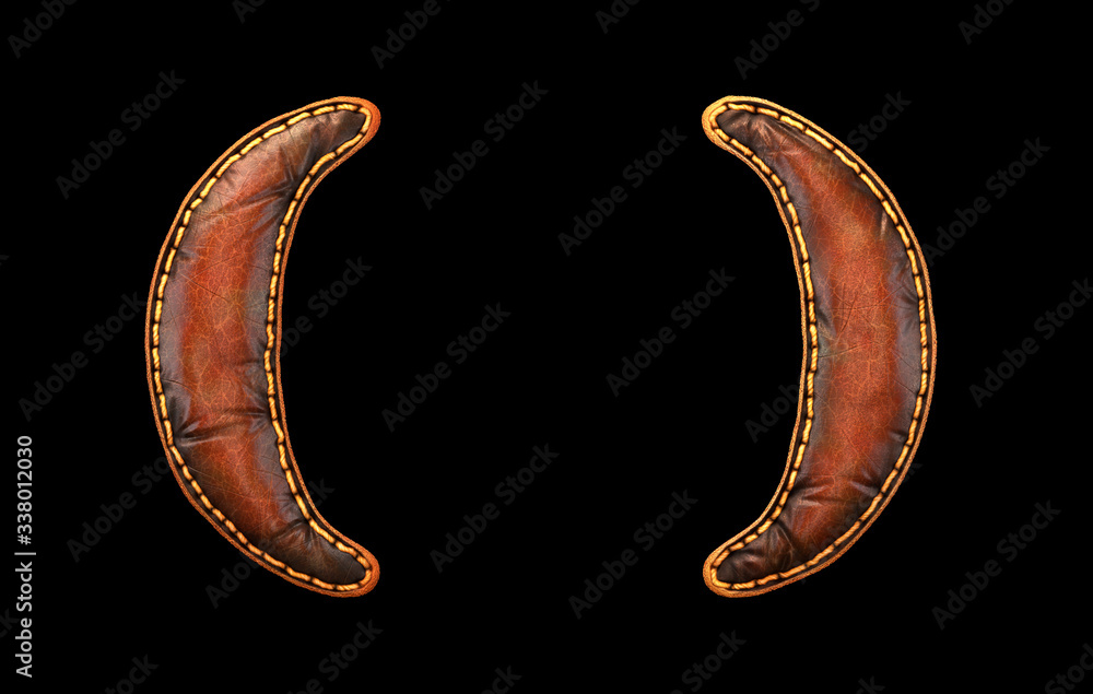 Fototapete set of symbols left and right parentheses made of leather. 3d render font with skin texture isolated