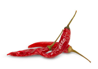 Dried red hot peppers isolated on white.