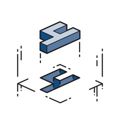 Isometric abc alphabet letters numbers modelling emboss moving pantone 2020 classical blue number four