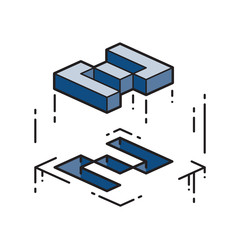 Isometric abc alphabet letters numbers modelling emboss moving pantone 2020 classical blue z