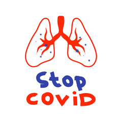 Human Lungs with Virus Floating Inside Vector Illustration