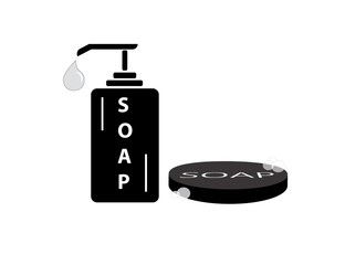 Icon of liquid and solid soap on a white background. Vector.