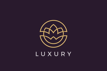 Flower circle Logo abstract design vector template Luxury linear outline style. Cosmetics Fashion SPA Jewelry Logotype concept icon