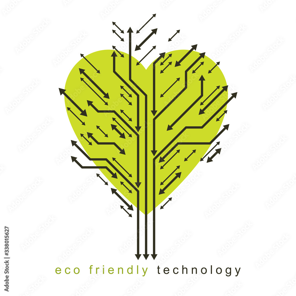 Poster art vector illustration of digital tree in shape of loving heart made using lines mesh and arrows as