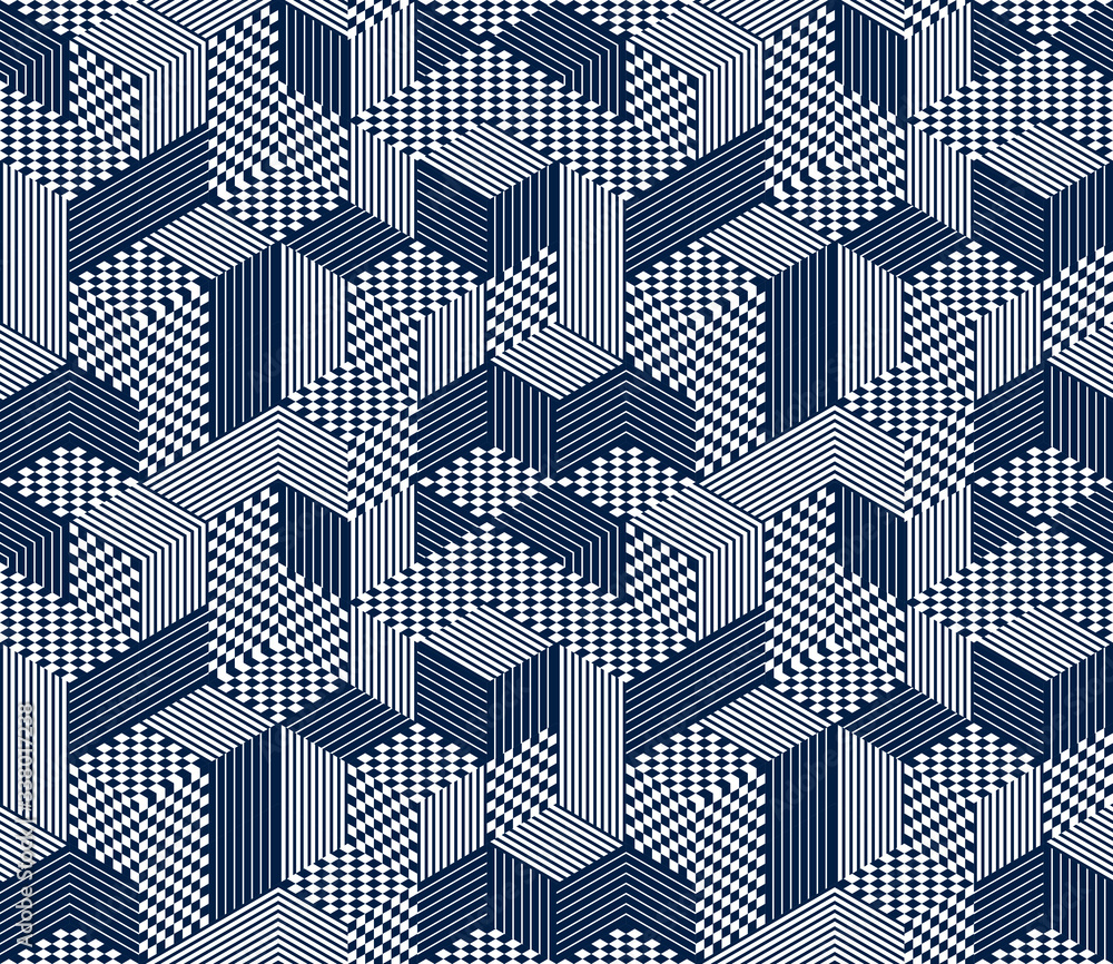 Poster seamless cubes vector background, rhombus and triangles boxes repeating tile pattern, 3d architectur