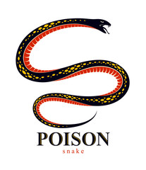 Snake vector tattoo, deadly poison dangerous serpent, venom aggressive predator reptile animal vintage style illustration.