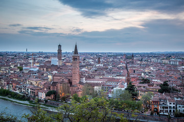 Obraz premium View of the evening Verona from the observation deck at the Castle of St. Peter. Verona, Veneto, Italy