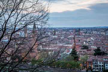 View of the evening Verona from the observation deck at the Castle of St. Peter. Verona, Veneto, Italy