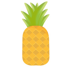 Pineapple with green leaf. Tropical exotic fruit isolated on white background. Symbol organic food, summer, healthy. Vector flat style illustration.