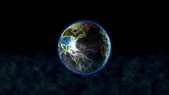 The continents are visible through the clouds