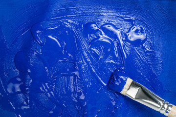 Naklejka premium A beautiful Blue paint texture on wall, background - Image. Color paint strokes.