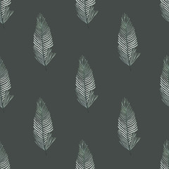 Beige seamless pattern with hand-drawn white feathers