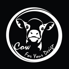 Vector of picture cow head design,Shop sign design ,logo design,Farm Animals,Black and white picture,Line animal,on the black background.