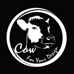 Vector of picture cow head design,Shop sign design ,logo design,Farm Animals,Black and white picture,Line animal,on the black background.