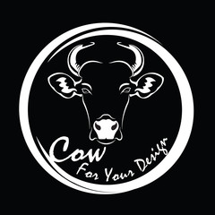 Vector of picture cow head design,Shop sign design ,logo design,Farm Animals,Black and white picture,Line animal,on the black background.
