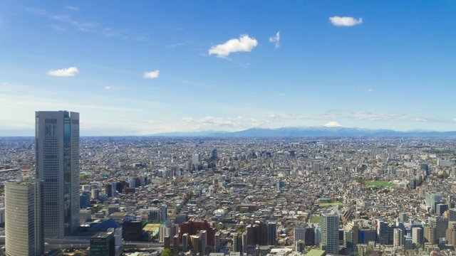 東京　タイムラプス　新宿から望む富士山方面　