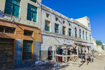 Berbera, Somaliland - November 10, 2019: Dilapidated Streets and Buildings during War in the Berbera City