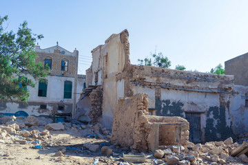 Berbera, Somaliland - November 10, 2019: Dilapidated Streets and Buildings during War in the Berbera City