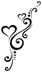 Black and white wedding card decoration with curly lines and two hearts
