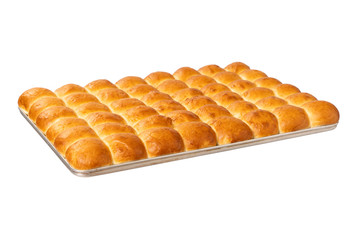 
Freshly baked bread on a tray