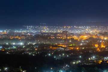 Night city landscape in Eastern Europe