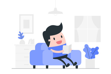 reading book and relaxing.