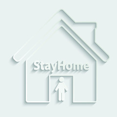 Paper stay home icon  sign lockdown icon home icon with lock symbol quarantine 